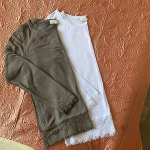 Set of two Wrap London white and Olive Lace Trim Tops. amazingly good quality.